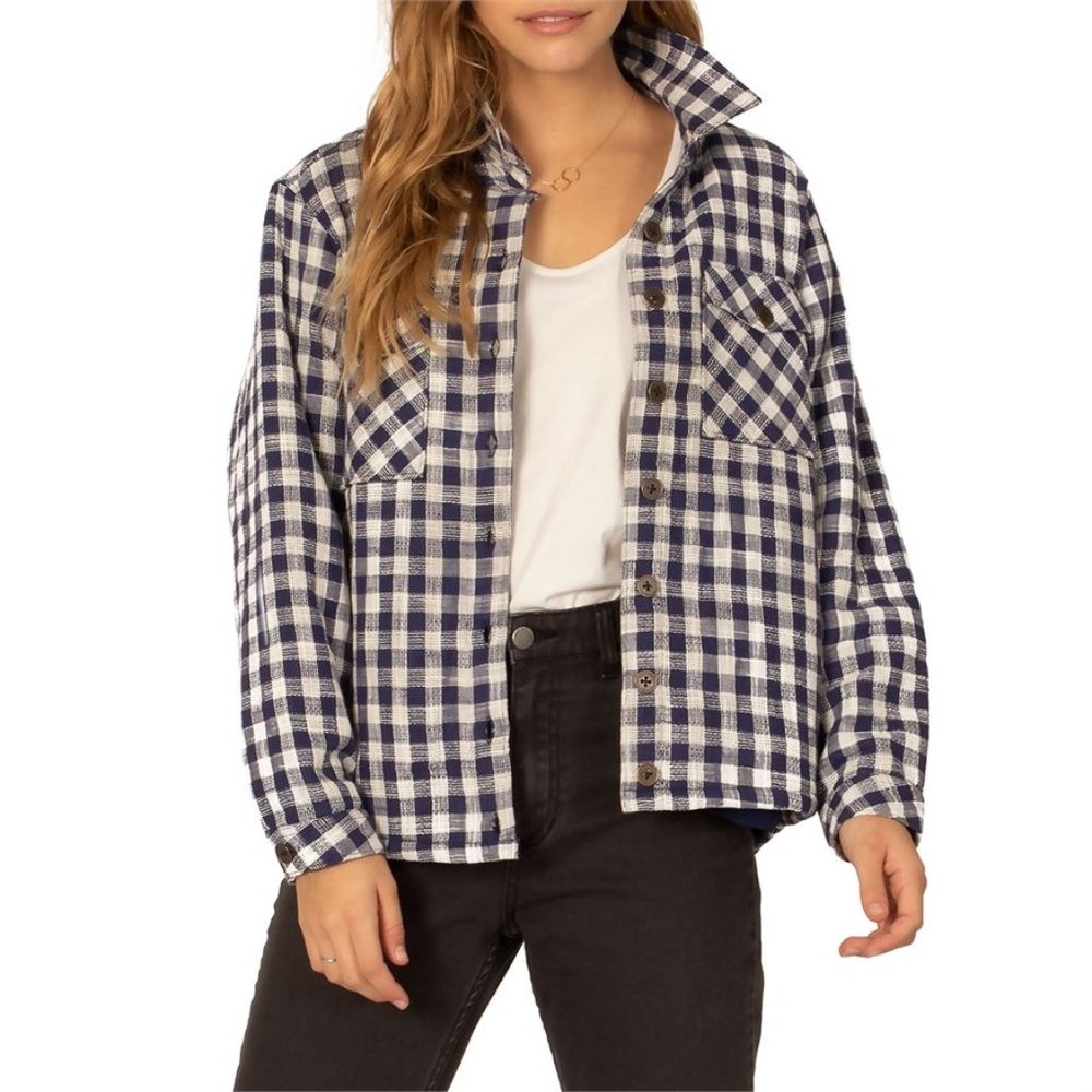 Women's SISSTREVOLUTION Checkin Along Plaid Button‎ Up Long Sleeves Jacket